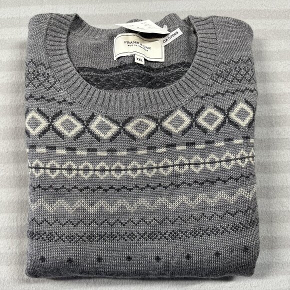 Frank & Oak Sweater Mens 2XL XXL Gray Nordic Fair Isle Wool Blend Crewneck Knit - Picture 3 of 8
